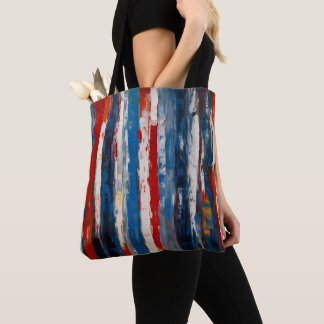 Tote Bag Bleu Rouge Blanc Peint Verticale Abstraites bandes