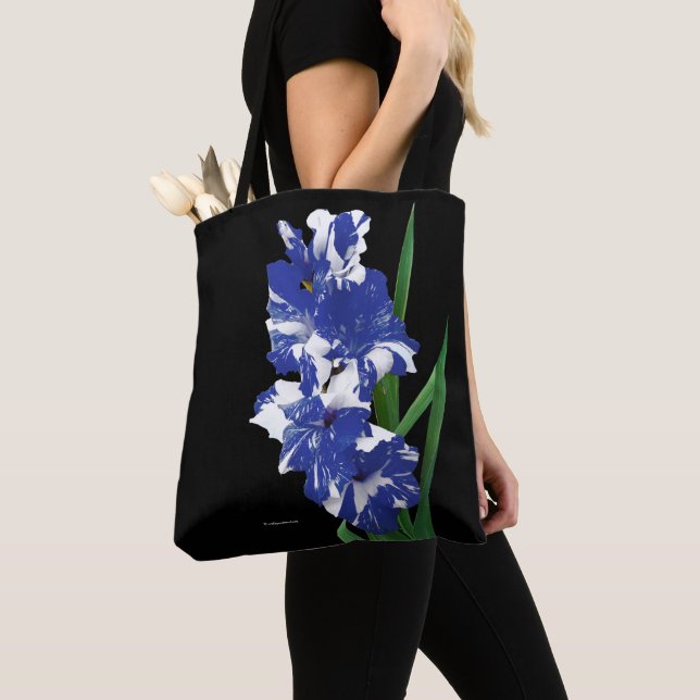 Tote Bag Bleu Royal et Blanc Gladiolus Lys d'épée (De près)