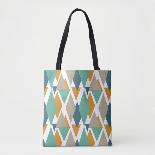 Tote Bag Bleu Turquoise Orange Tan Diamants et Triangles (Devant)