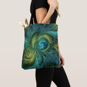 Tote Bag Bleu vert AI Motif fractal