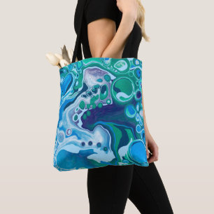 Tote Bag Bleu vert Marbre numérique Fluide Art