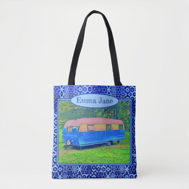Tote Bag Bleu Vintage Camper Trailer (Devant)
