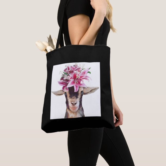 Tote Bag (blk) - Lily and Posey the Goats (Close Up)