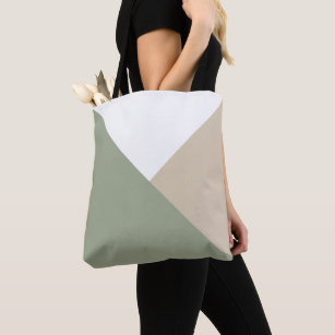 Tote Bag Bloc de couleur moderne Triangles Sage Vert Beige