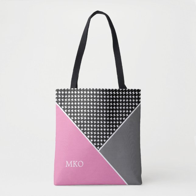 Tote Bag Bloc de couleur rose et gris (Devant)