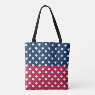 Tote Bag Bloc De Couleurs Bleu Et Rouge Avec Étoiles Blanch