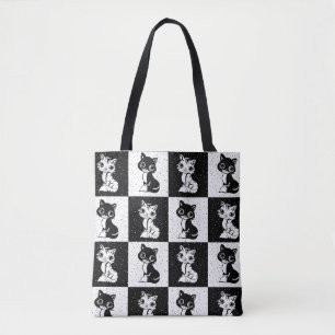 Tote Bag Bloc de monogramme noir blanc pour chat