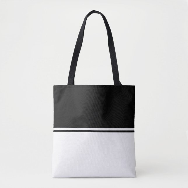 Tote Bag Blocage de couleur noir blanc rayé amusant (Devant)