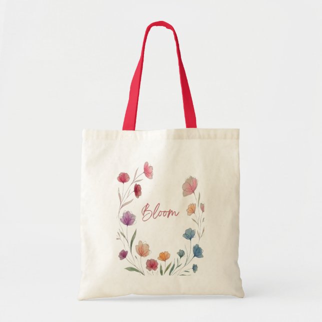 Tote Bag Bloom Floral Soft Pastel Botanical Aesthetic (Devant)