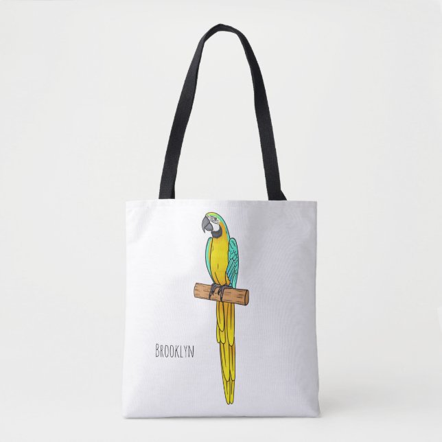 Tote Bag Blue-and-yellow macaw bird cartoon illustration (Devant)