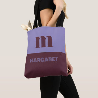 Tote Bag blue & brown custom initial name modern