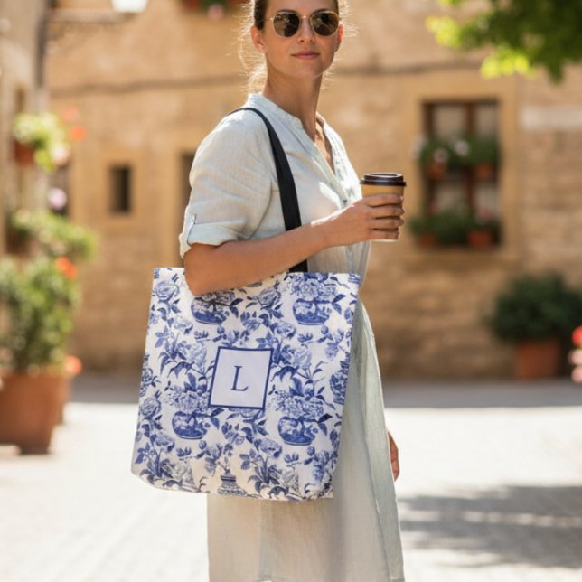 Tote Bag Blue Chinoiserie Monogram  (Créateur téléchargé)