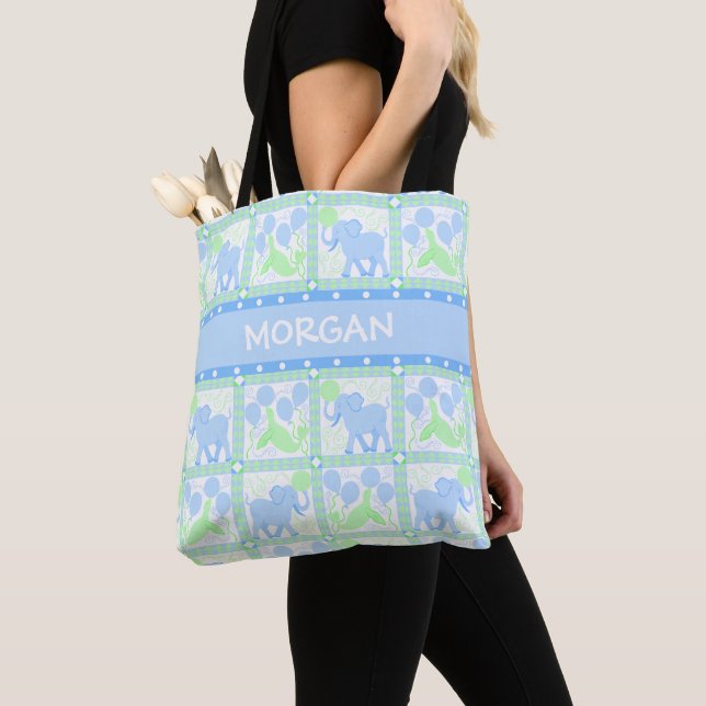 Tote Bag Blue Circus Baby Boy Elephant Pour Nouvelle Maman (De près)