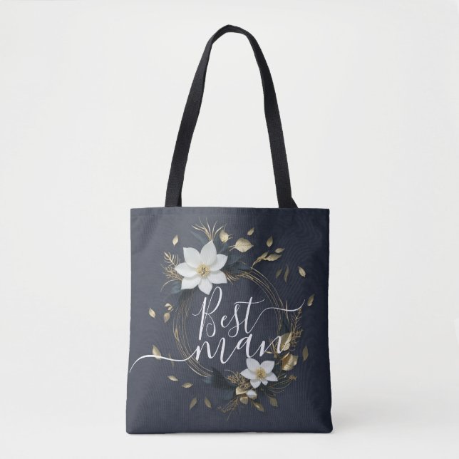 Tote Bag Blue Gold Foil Mountain Mariage Best Man Groomsman (Devant)