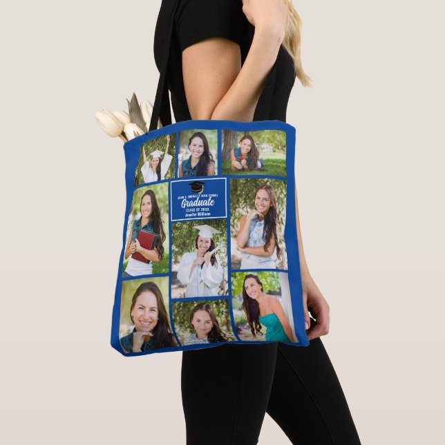 Tote Bag Blue Graduate Photo Collage Graduation Cadeau (De près)