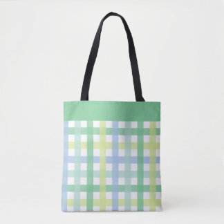 Tote Bag Blue Green Lime Pastel Moderne En vichy Motif