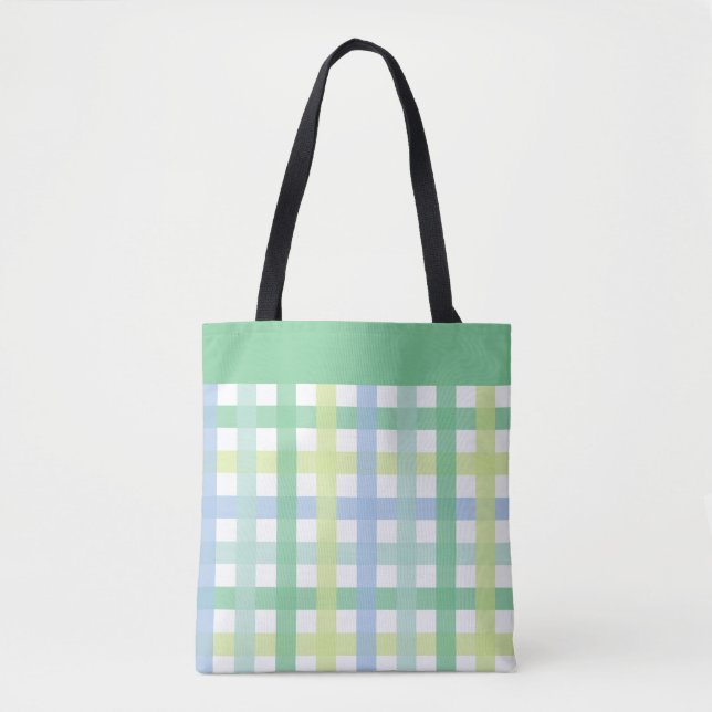 Tote Bag Blue Green Lime Pastel Moderne En vichy Motif (Devant)