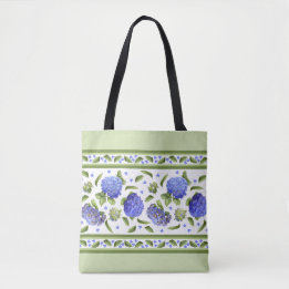 Tote Bag Blue Hydrangea Flower Botanical Art Design