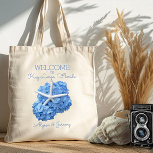 Tote Bag Blue Hydrangea Starfish Mariage Welcome Fourre-tou