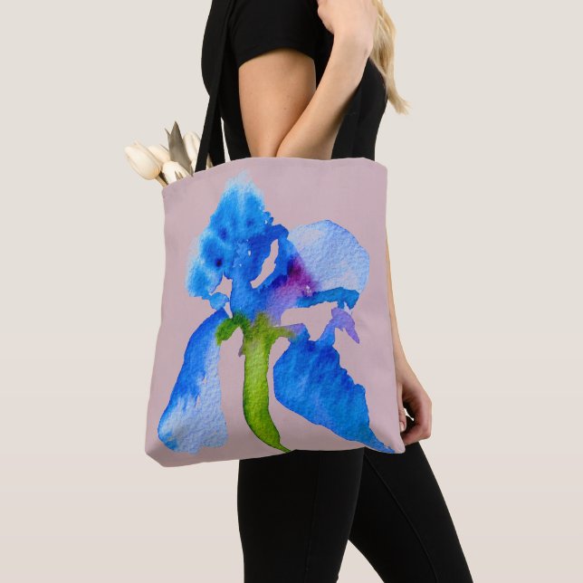 Tote Bag Blue Iris moderne aquarelle florale art (De près)