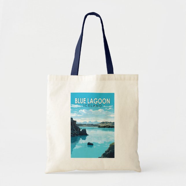 Tote Bag Blue Lagoon Islande Travel Art Vintage (Devant)