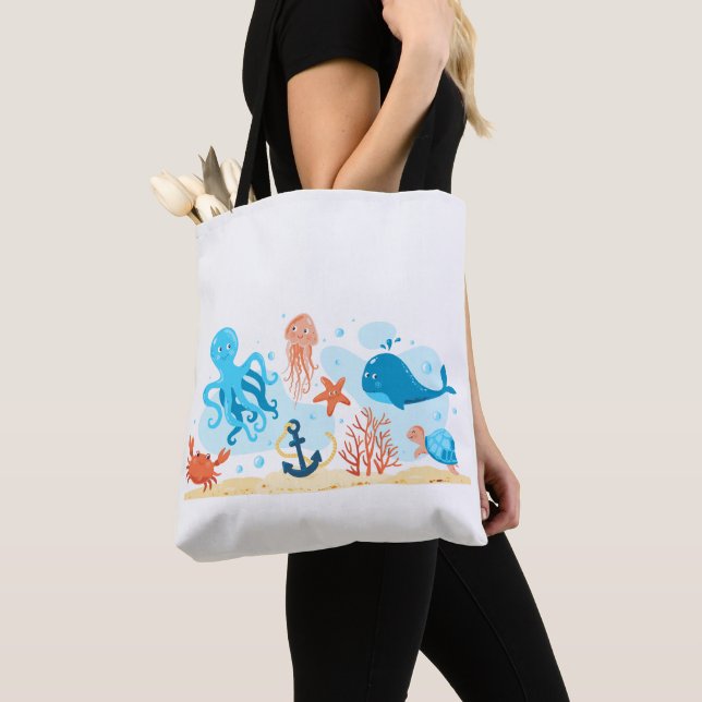 Tote Bag Blue Marine Life Ocean Animaux (De près)