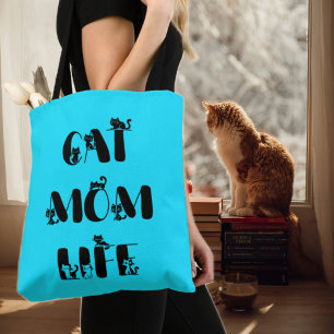 Tote Bag Blue Modern Chat Maman Vie Mère mignonne Fête des 