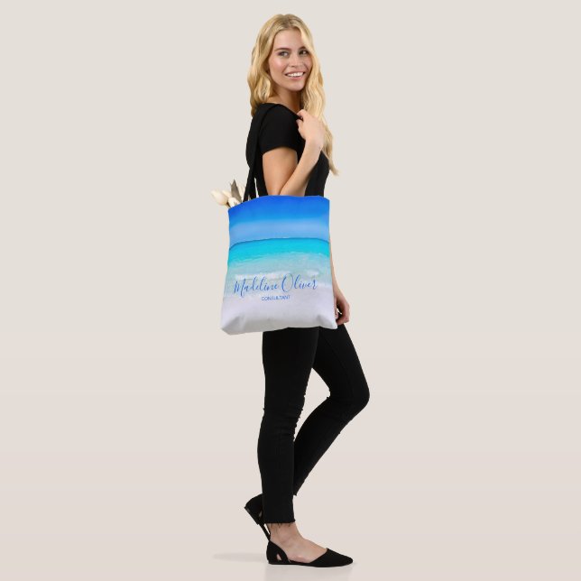 Tote Bag Blue Ocean Sand Beach Scene Business (Sur le modèle)