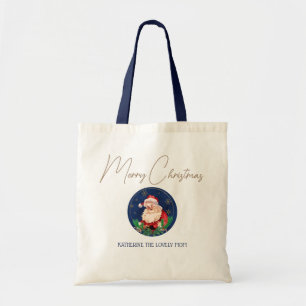 Tote Bag Blue Red Santa Claus Vintage Joyeux Noël