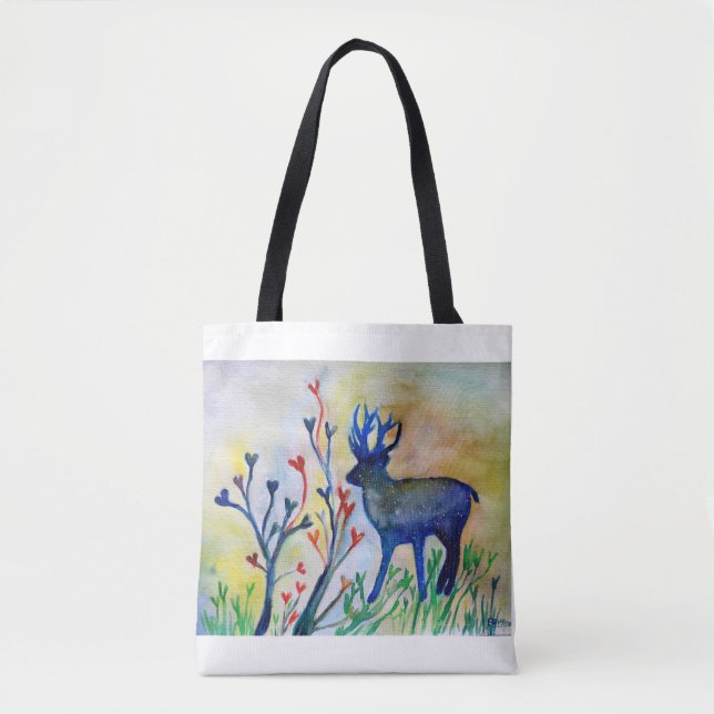Tote Bag Blue Reindeer Aimer Arbres Aquarelle Art Fourre-to (Devant)