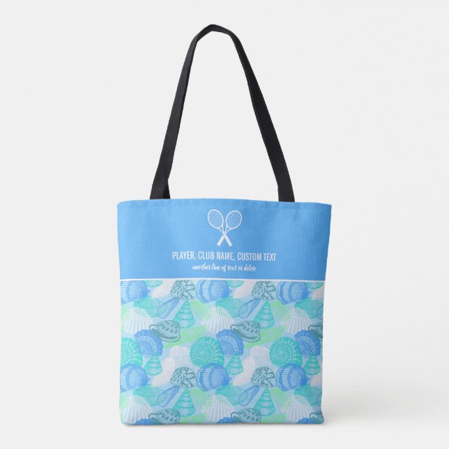 Tote Bag Blue Seashell Beach Imprimer Raquette de tennis pe (Dos)