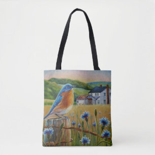 Tote Bag Bluebird Cornflower Été Ferme d'été Aquarelle 