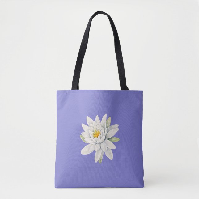 Tote Bag Bluebonnet bleu-violet avec nénuphar blanc (Devant)
