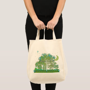 Tote Bag Blues de l'Arbre Lune et Étoiles Célestes