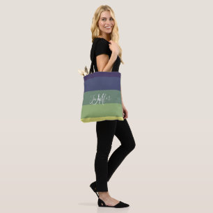 Tote Bag Blues + Greens Blocage couleur Bande Nom du monogr