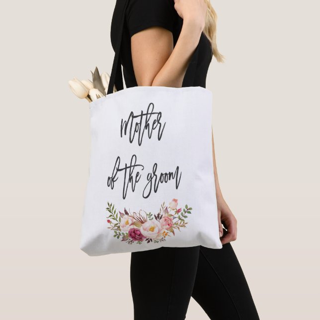 Tote Bag Blush Floral écriture manuscrite Mère de la chambr (De près)