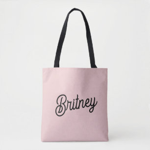 Tote Bag Blush Moderne Rose Poussiéreux Monogramme et Nom 