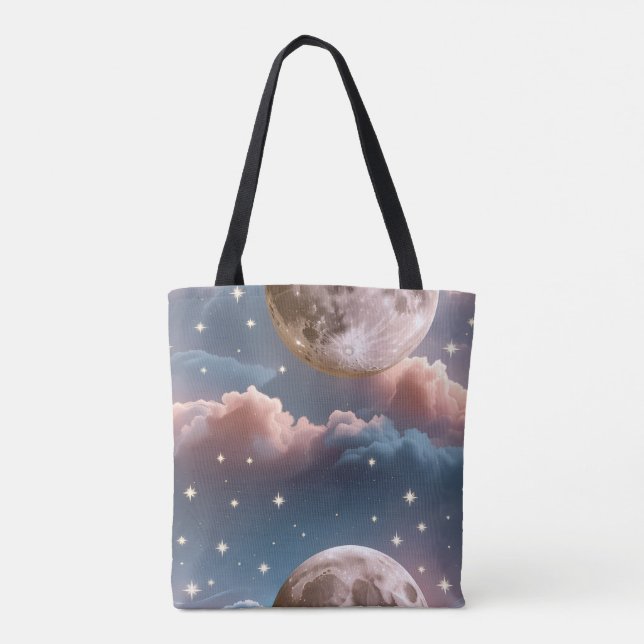 Tote Bag Blush Peach Sky Blue Celestial Moon (Dos)