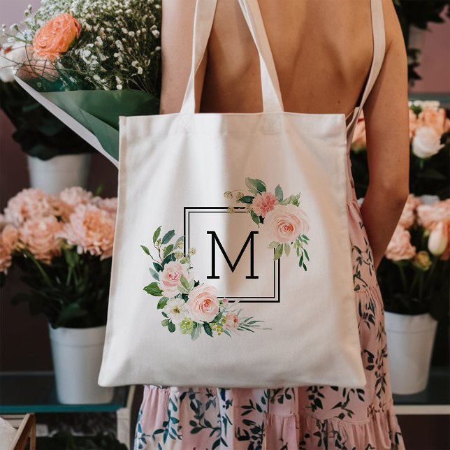 Tote Bag Blush Pink Bloem Monogram in waterverf (Créateur téléchargé)