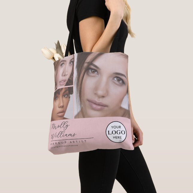 Tote Bag Blush Pink Script Logo Photo Makeup Studio (De près)