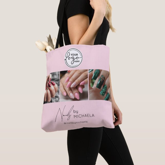 Tote Bag Blush Pink Script Logo Photo Nail Studio  (De près)