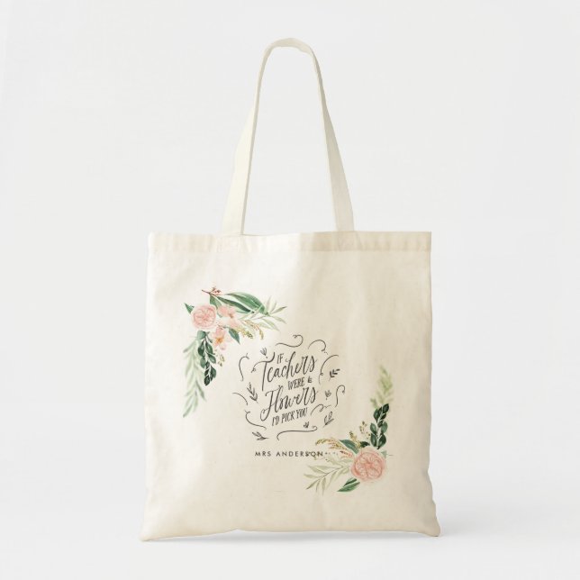 Tote Bag Blush rose floral merci enseignant cadeau annonce (Devant)
