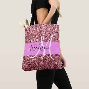 Tote Bag Blush Rose Glitter Monogramme Rose Doré Pailleté