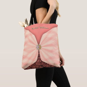 Tote Bag Blush Rose Personnalisé Texte Tissu Illusion de Jo