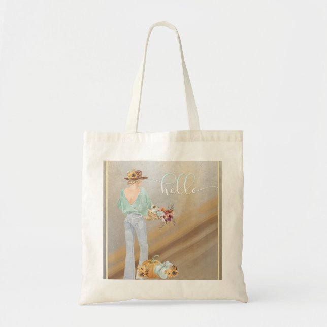 Tote Bag Bohème avec Citrouilles et fleurs d'automne (Devant)