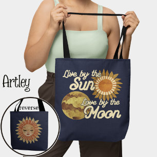 Tote Bag Bohême Boho Folk Art Moon Soleil Céleste Marine