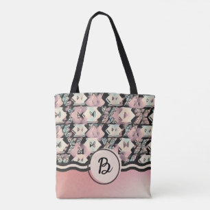 Tote Bag Boho Abstrait bleu, rose et noir Fourre-tout