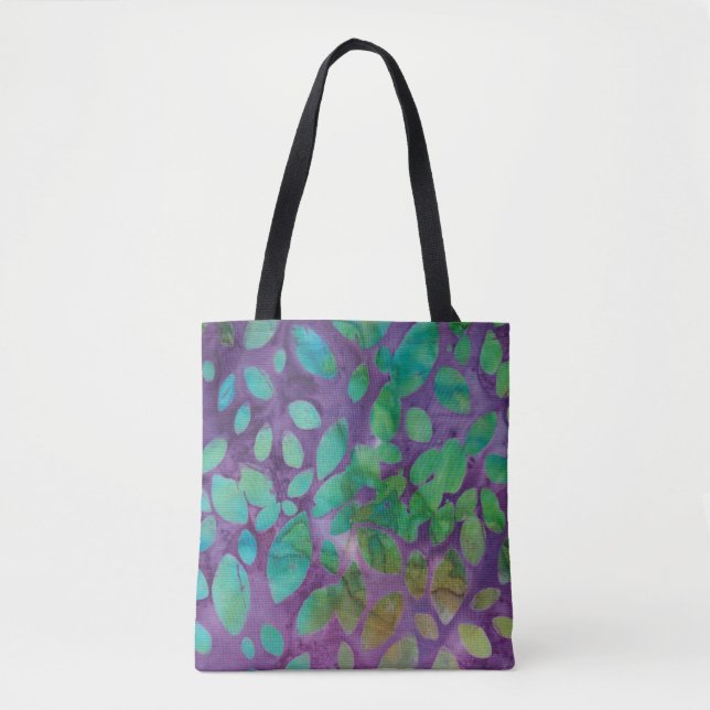 Tote Bag Boho Batik vert pourpre Motif Abstrait feuille (Devant)