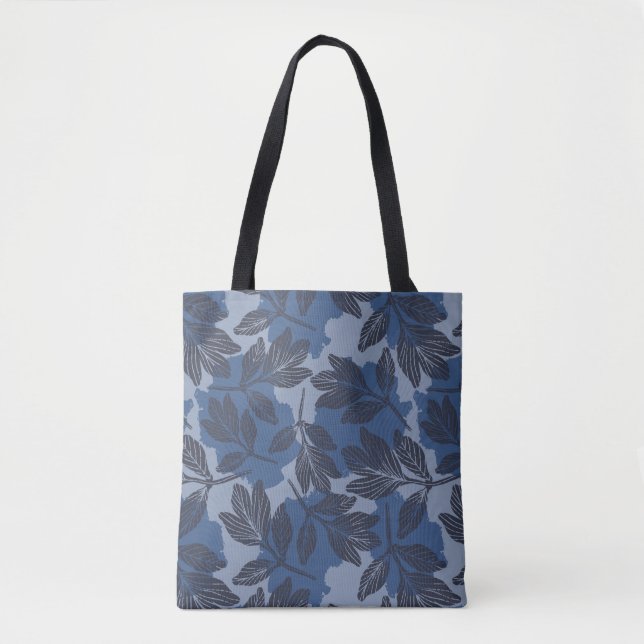 Tote Bag Boho Blue Botanical Motif (Devant)