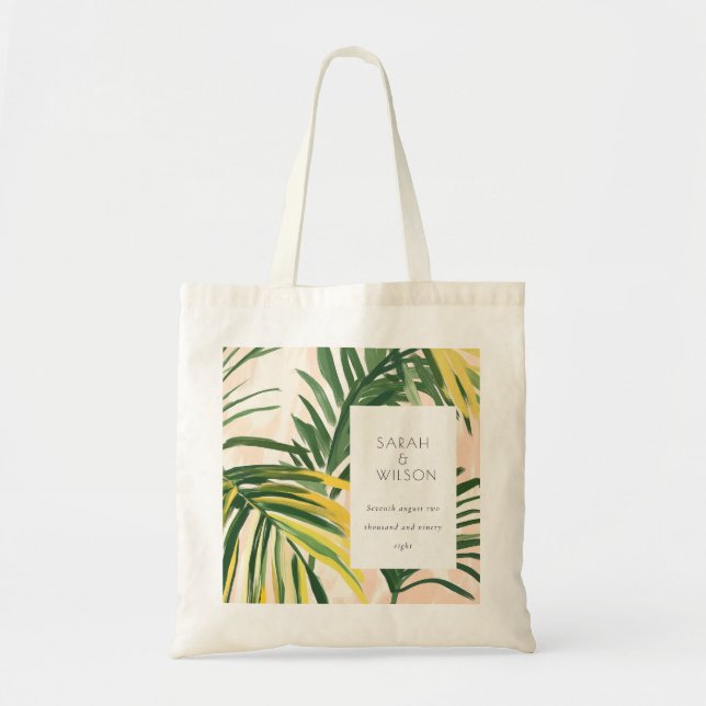 Tote Bag Boho Blush Green Tropical Palm Beach Mariage (Devant)